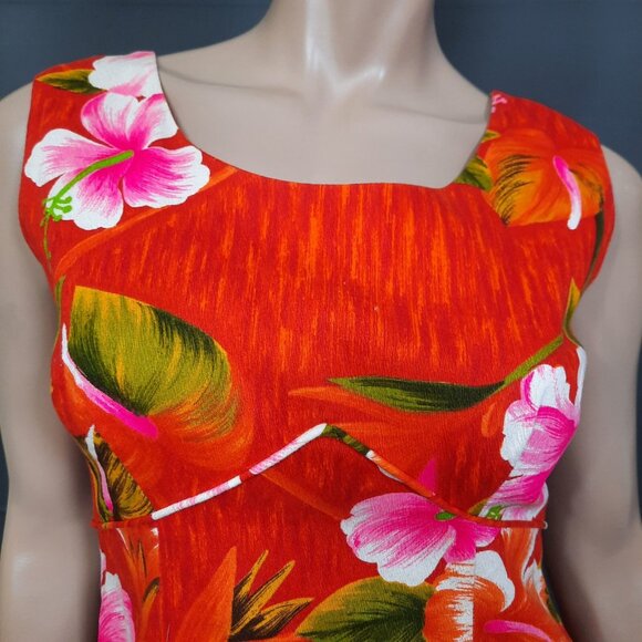 Vintage Royal Hawaiian Barkcloth Maxi Dress Womens M Sleeveless Orange Pink - Picture 2 of 9